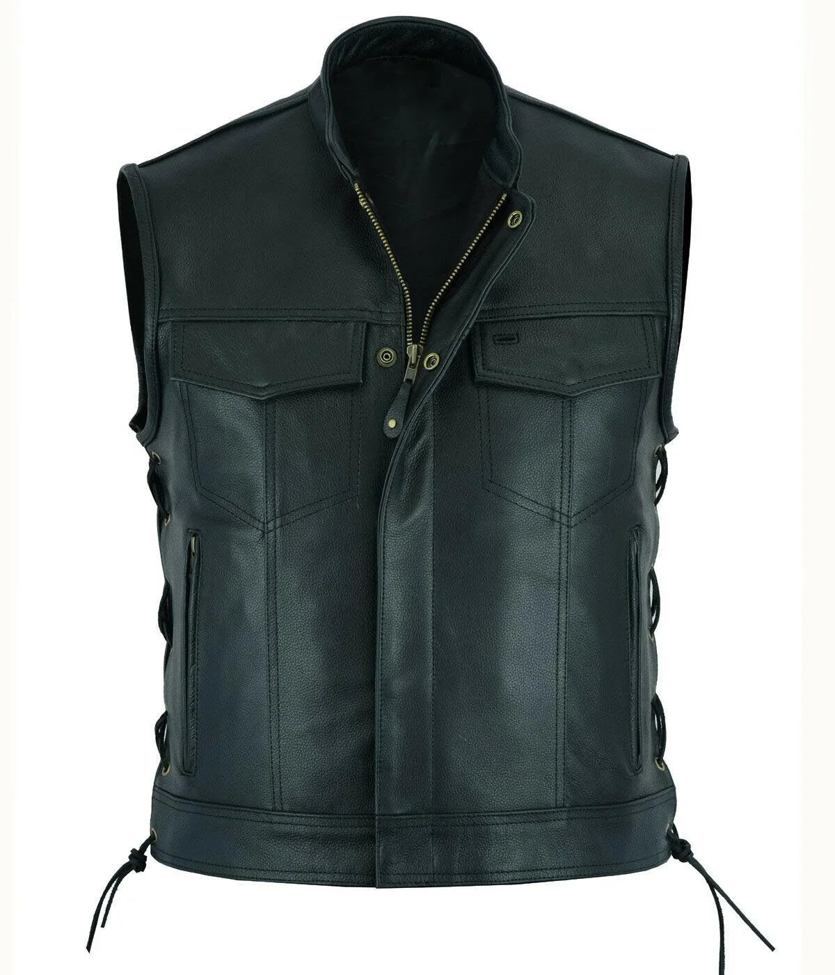 Threebooy  Vest Leather Punk Fashion Casual Coat Motorcycle Vest Men Solid Vest Fleet