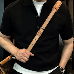 Threebooy  Men summer fashion urban solid color simple and fashionable 4-button knitted short-sleeved Polo shirt