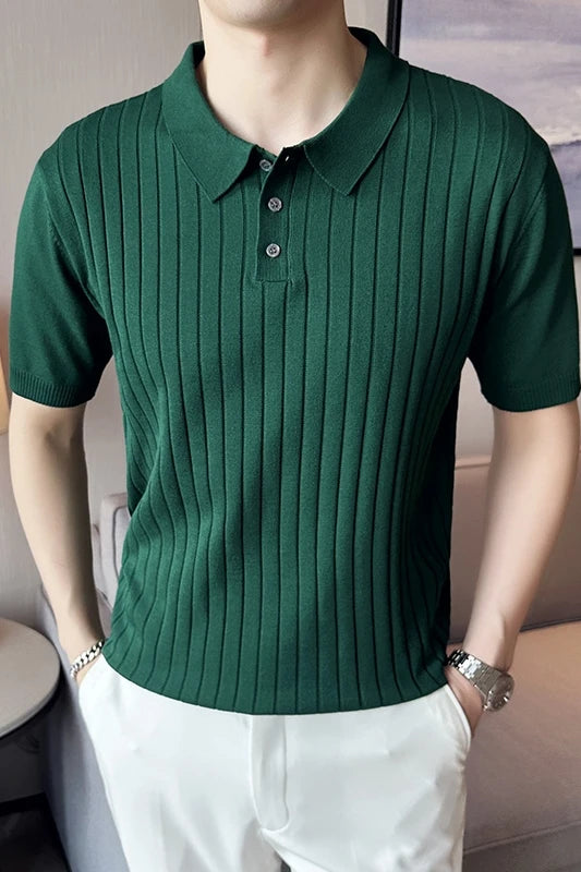 Threebooy  New Trendy Slim Fit Polo Shirt for Men with Half Sleeves, Fold-over Collar, Ideal for Golf and Summer Casual Wear in Green