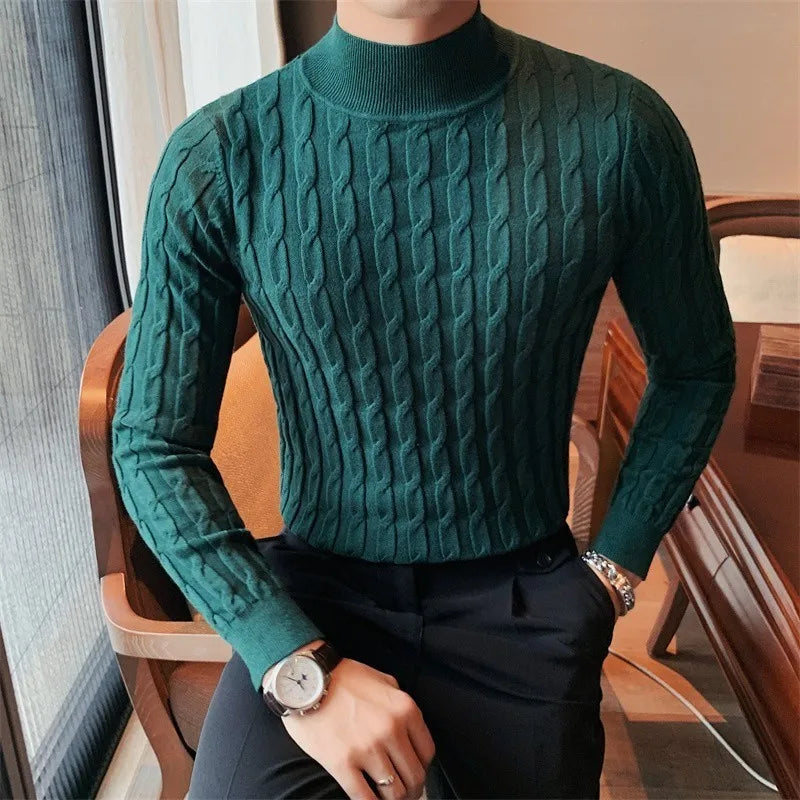 Threebooy Men's Korean Review Clothes Light Luxury Slim Knit Pullover Sweater Long Sleeve Streetwear Leisure Basic Shirts Fashion Knitwear