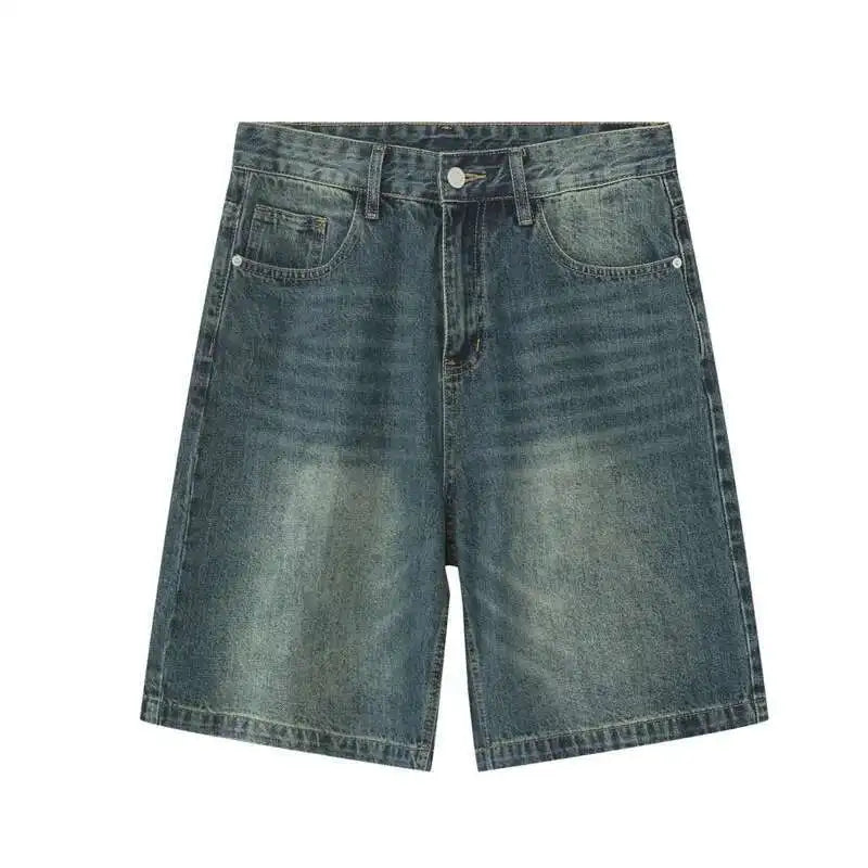 Threebooy  Summer Denim Shorts Men's Loose Korean Style Retro Short Jeans Fashion Washed Casual Knee Length Pant New Streetwear