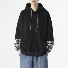 Threebooy Spring Hooded Patchwork Men Pullovers Retro Vintage Hoodies Drawstring Sweatshirt Unisex Tops Large Size 3XL