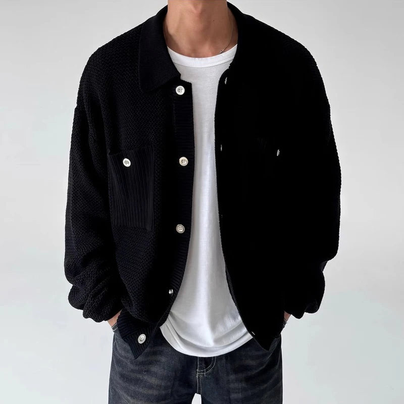 Threebooy  New Japanese Fashion Men Cardigan Jackets Light Luxury Knitted Button-down Long Sleeve Sweater Coat Premium Solid Color Knitwear