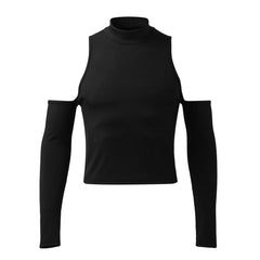 Threebooy  Men Hollow Out Long Sleeve T Shirt Casual Turtleneck Sweatshirt Streetwear Sexy Crop Off Shoulder Tops Summer