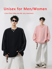 Threebooy 260GSM Striped Long Sleeve T-Shirts Men Korean Fashion O-Neck Loose Fit Basic Tee Tops Unisex Couples Oversized Tshirts