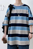 Threebooy Contrast Color Striped T-shirt Summer All-match Fashion Trend Loose Top Casual Classic Short Sleeves O-neck Men Clothes Oversize