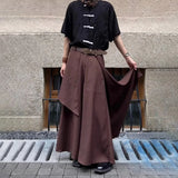 Threebooy Men Japanese Double-Layer Irregular Casual Culottes 2024 New Genderless Fashion Splicing Solid Color Loose Wide-Leg Pants Unisex