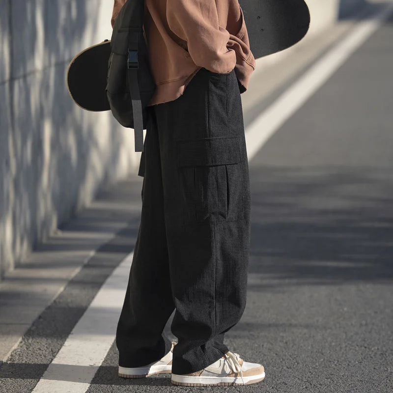 Threebooy Men's Elastic Waist Work Trousers Loose Vintage Fashion Trend Casual Pants Black/green Color Joggers Sweatpants M-5XL