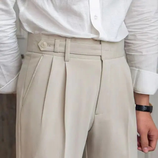 Threebooy  Summer Thin Business Pants Apricot Color Versatile Trousers Men's Nine-point High-waist Suit Pants