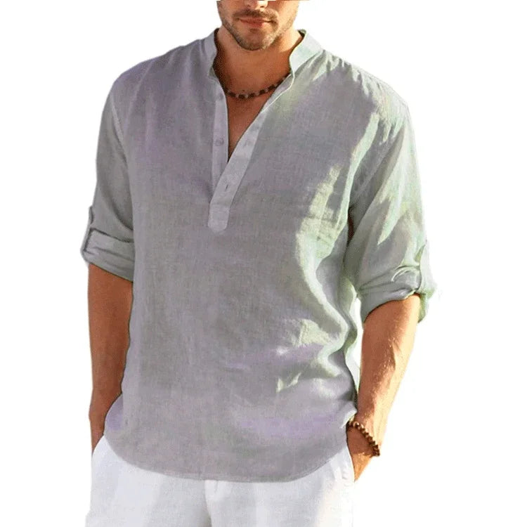 Threebooy  New Linen Shirt Men Brief Breathable Comfy Solid Color Long Sleeve Loose Harajuku Casual Blouse Hawaiian Shirts