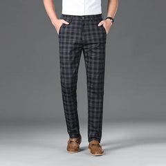 Threebooy  Trendy Casual Men's Pants Four Seasons Straight Leg Plaid Korean Style Slim Fit Smooths Your Silhouette Japanese Spring Autumn