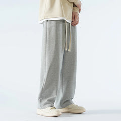 Threebooy  New Men's Casual Pants Wide Leg Straight 65% Cotton Fabric Outdoor Sweatpants Neutral High-quality Soft Long Baggy Trousers