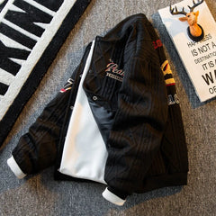 Threebooy Men's Pilot Jacket Retro Vibe Buttons Baseball Jackets Male Spring Autumn Single-breasted Stand Collar Long Sleeves Letter Tops