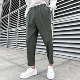 Threebooy Korean Business Solid Color Stretch Trousers Casual Pants Black Grey Mens Pants Office Trousers Men Tight-ankle Hombre 36