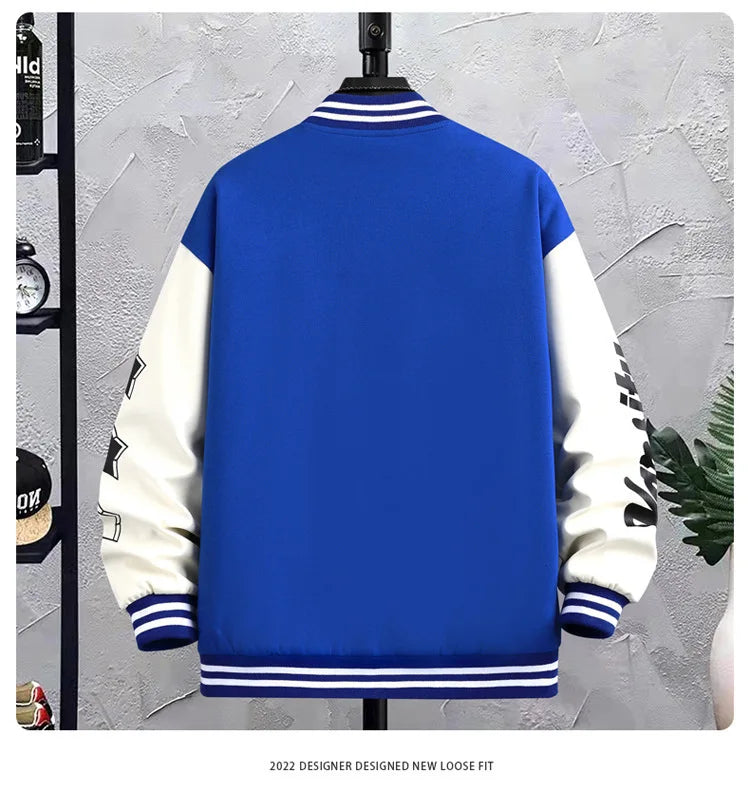 Threebooy Men's Letter Printed Loose Baseball Jacket Fashion Embroidered Y2K Street Hip-hop Retro Uniform Suit Coat