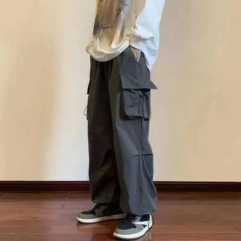 Threebooy  Summer New Quick-drying High-waist Wide-leg Work Pants for Men's American Casual Sports Trousers