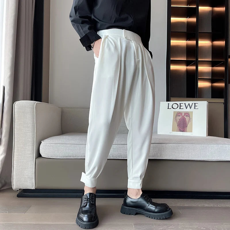 Threebooy Summer Elastic Waist Drape Suit Pants Men Business Office Casual Pants Male Fashion Loose Social Party Formal Trousers 3XL