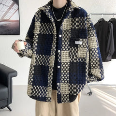 Threebooy Small Fragrant Style Plaid Jacket for Men Fashionable and Handsome Street Design Retro Loose and Versatile Jacket