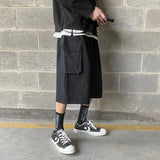 Threebooy Casual Cargo Pants Men Calf-length Letter Oversize All-match Baggy Wide Leg Trousers High Street Hip Hop Trendy Harajuku Chic