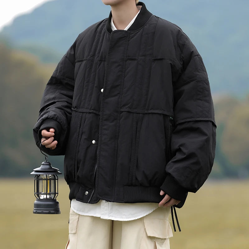 Threebooy Japanese Baseball Collar Padded Jacket Men Women Winter Cityboy Basic Warm Cotton Jacket Thickened Casual Bread Coat Preppy Wear
