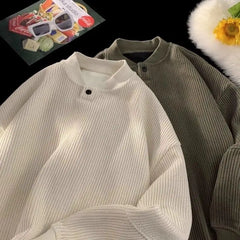 Threebooy  High Street Sweatshirt Casual Loose O-neck Long Sleeve Shirt for Men Spring 2025 New Streetwear Lazy Button Casual Pullover Top