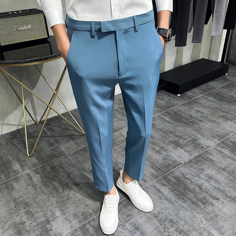 Threebooy Men Summer Business Formal Pant Solid Casual Korean Slim Fit Suit Pants Mens Wedding Social Office Trousers Plus Size 29-38