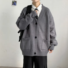 Threebooy Men's Cardigan Sweater Knitwear Jacket Spring Autumn V-neck Long Sleeves Single-breasted Pockets Loose Casual Linen Sweaters