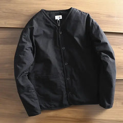 Threebooy Men's Parkas Thick Cotton Coat Jacket Autumn Winter Retro Women Jackets V-neck Long Sleeves Pockets Single-breasted Tops