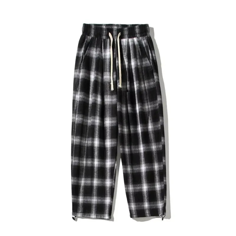 Threebooy Casual Pants Men Fashion Retro Plaid Pants Men Streetwear Loose Hip-hop Straight Pants Mens Vintage Trousers Large Size 5XL