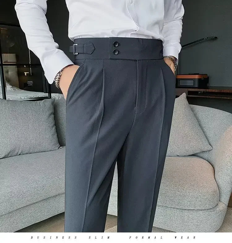 Threebooy Nadir Coffee Color Men's Trousers Classic Trendy Paris Button Single Pleat Slims Smooths Your Silhouette Business Casual Pants