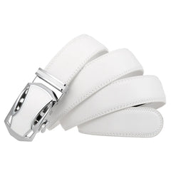Threebooy  Luxury Brand Men Belt Genuine Leather Automatic Buckle 3.5cm Width Men Ratchet Waist Straps for Jeans White Color