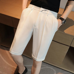 Threebooy Men's Summer Elastic Waist Business Suit Shorts/Male Slim Fit High Quality Embroidery Casual Harlan Shorts 29-36