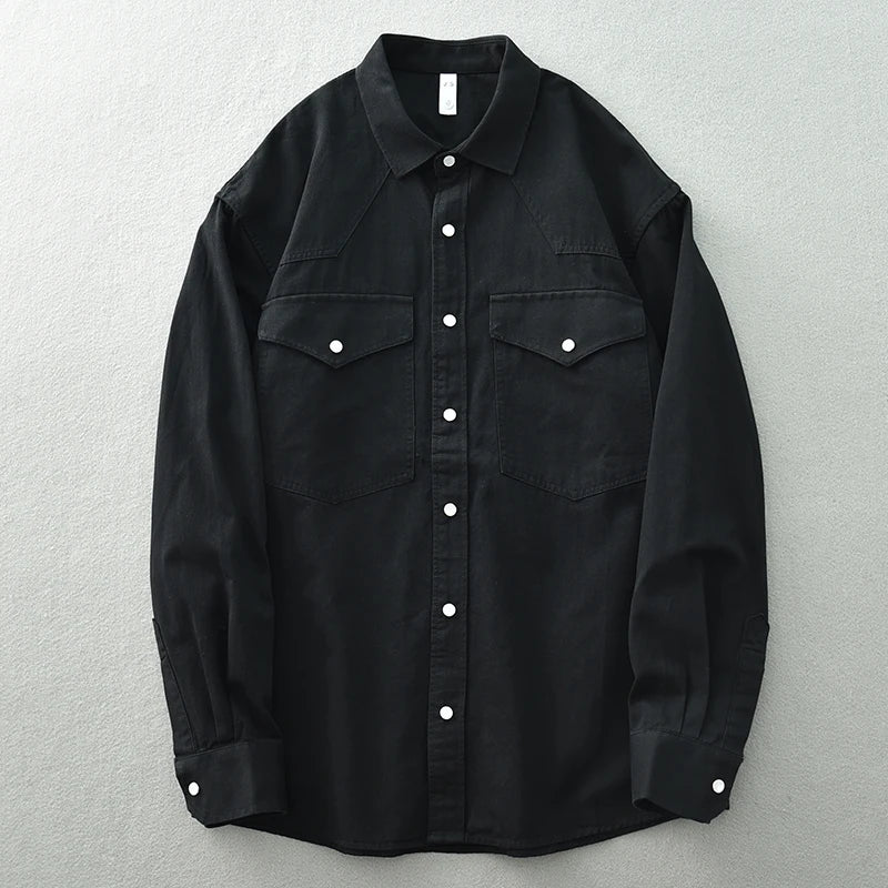 Threebooy Retro Washed Cotton Men's Shirts Spring Long Sleeve American Casual Blouses for Fashion Youth Man Work Wear Daily Tops