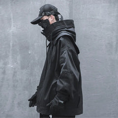 Threebooy Men's Harajuku Oversize High Hip-hop Multifunctional Street Style Cloak Hooded Jacket Loose Functional Zipper Jacket