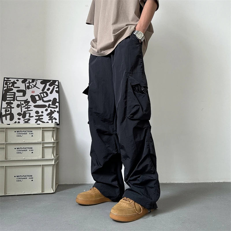 Threebooy  Summer Thin Casual Pants Men Pocket Cargo Pants Men Japanese Streetwear Hip-hop Loose Straight Pants Mens Vintage Trousers M-3XL