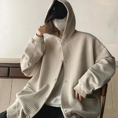 Threebooy High Quality Men's Waffle Sweatshirt Korea Version Hooded Couple Coat Ins Hop Thickened Harajuku Men Women Jacket Oversize M-3XL