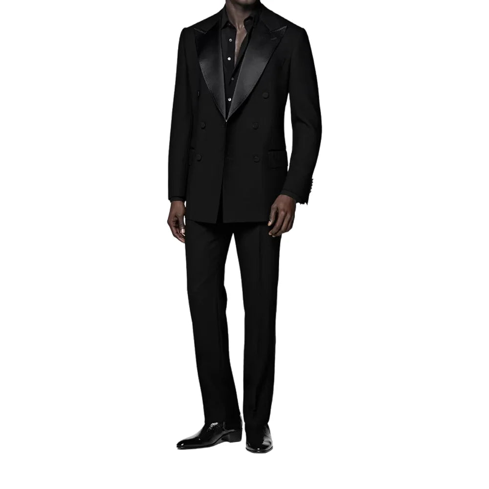 Threebooy  Men Suits Double Breasted Spliced Collar Tailor-Made 2 Pieces Blazer Pants Formal Prom Wedding Groom