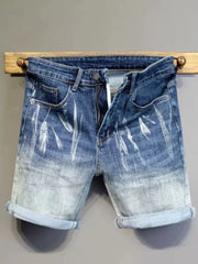 Threebooy  New Summer Classic Fashion Retro Blue Denim Shorts Men's Casual Loose Straight Leg Stretch Sports High Quality Shorts 28-36