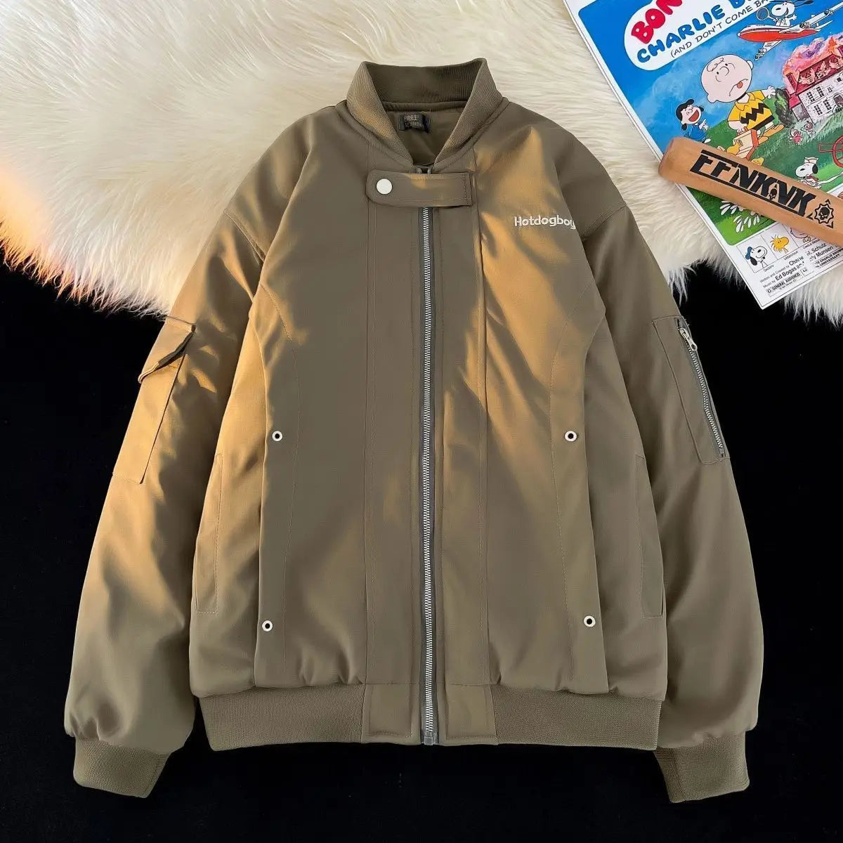 Threebooy American style autumn and winter men and women street trend thick jacket for couples loose retro Harajuku simple casual top y2k
