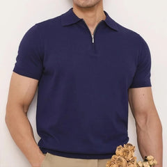 Threebooy New Men Fashion Tops Light Luxury Style Zipper Knitted Polo Shirt Casual Fitness Solid Color Short Sleeve Breathable Tees M-3XL