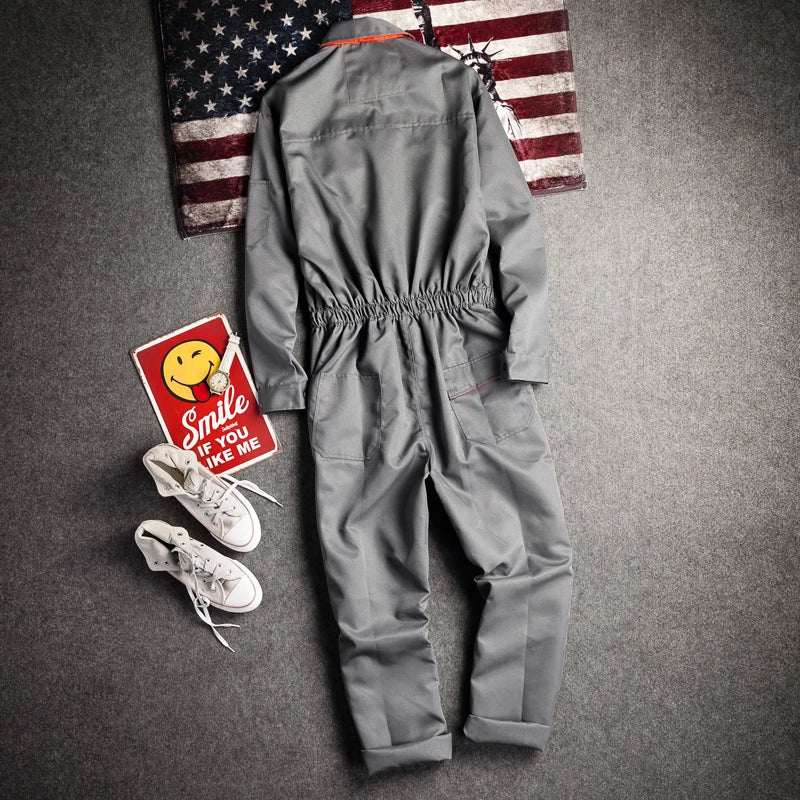 Threebooy Men Long Sleeve Cargo Overalls Bib Pants Zipper Pockets Rompers Jumpsuit Fashion Labor Casual Coveralls Plus Size S-4xl