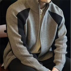Threebooy  Autumn Winter New Men's Casual Versatile Patchwork Contrasting Knitted Cardigan Trendy Tops