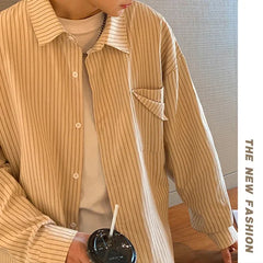 Threebooy 2024 Striped Long Sleeve Shirt Oversized Mens Large Spring Summer Loose Casual Man Shirts Clothes Fashion Harajuku Chest Pocket