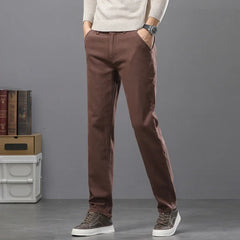 Threebooy Men's Cotton Elastic Jeans Fitted Straight Business Casual Trousers Soft Comfortable Fashion Korean Denim Pants