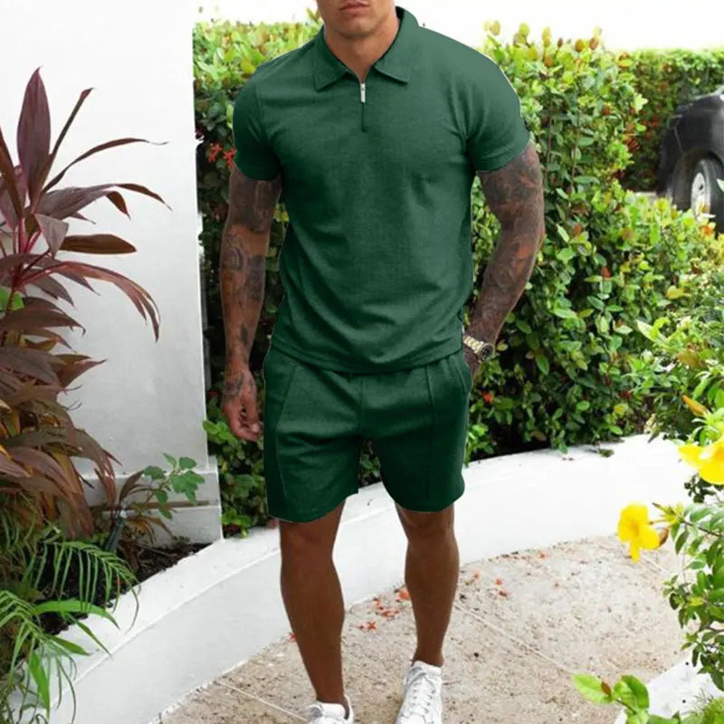 Threebooy  Summer Clothing Men's Luxury Tracksuit Set Casual Short Sleeve Solid Color Polo Shirt+Shorts Streetwear 2 Piece Suit 2024 New