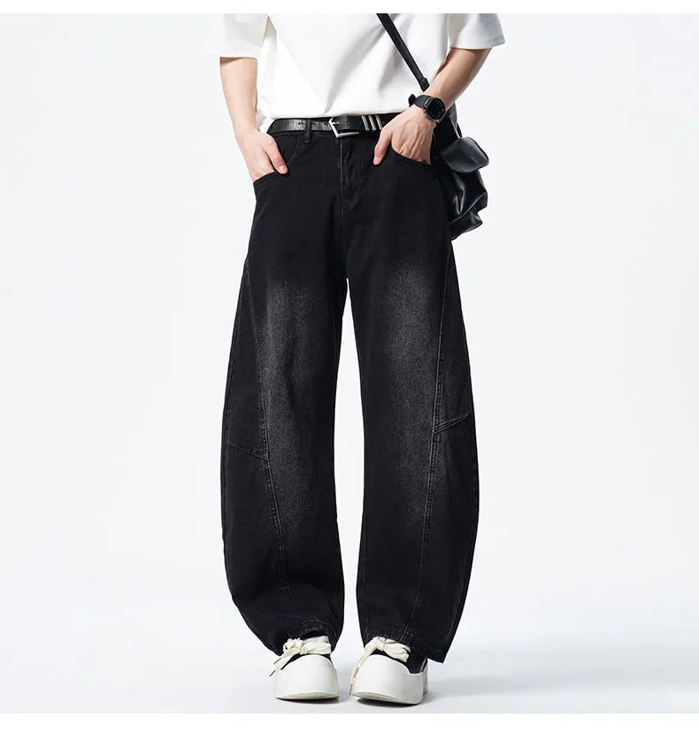 Threebooy Mens Loose Fit Patchwork Wide Leg Washed Jeans Vintage Denim Pants Casual Streetwear Comfort Trendy Baggy Trousers Hip Hop
