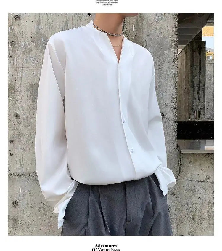 Threebooy 2025 New Retro V-neck Shirt Temperament Solid Color Long-sleeved Drooping White Shirt Korean Loose Trendy Top Aesthetic Chic