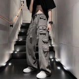 Threebooy Men's Cargo Pants Straight Male Trousers Grey Wide Multipockets Multi Pocket Casual Big Size Loose Cotton Aesthetic Cheapest Y2k