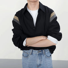 Threebooy  Design Sense Unique Patchwork Black Long Sleeve Trendy Brand Loose American Stylish Men's Shirt Coat