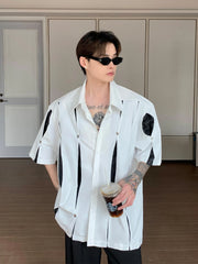 Threebooy Summer Fashion Korean Short Sleeve Men Shirt  Loose Casual Shoulder Pad Shirt Turn-down Collar Pocket Simple Shirts